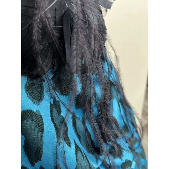 City Studio Blue & Black Leopard‎ Ruffle Dress Size 5 Junior Y2K Prom Feathers - Picture 5 of 11